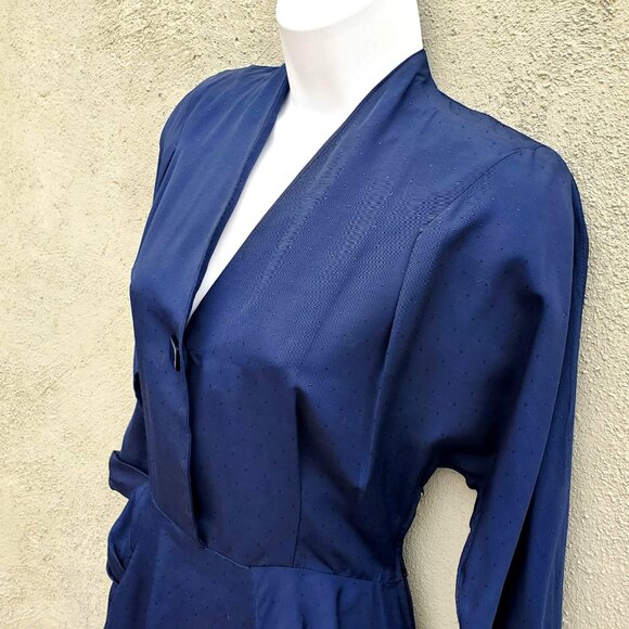 Vintage 1940s Navy Blue Rayon Wiggle Dress Curvy Hourglass 10 12 - Picture 2 of 12